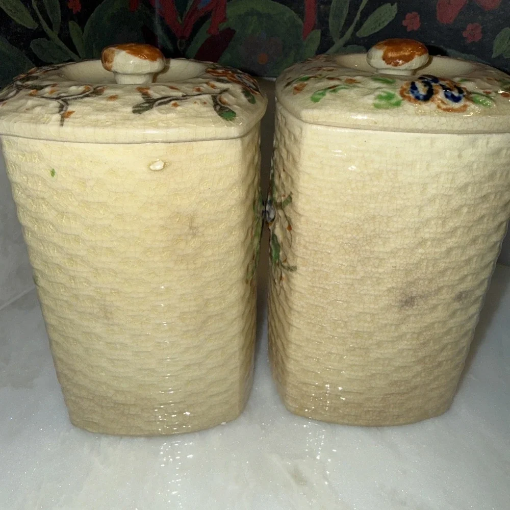 Vintage‎ Flour And Sugar Canisters Country Kitchen Basket Weave Lattice Floral
